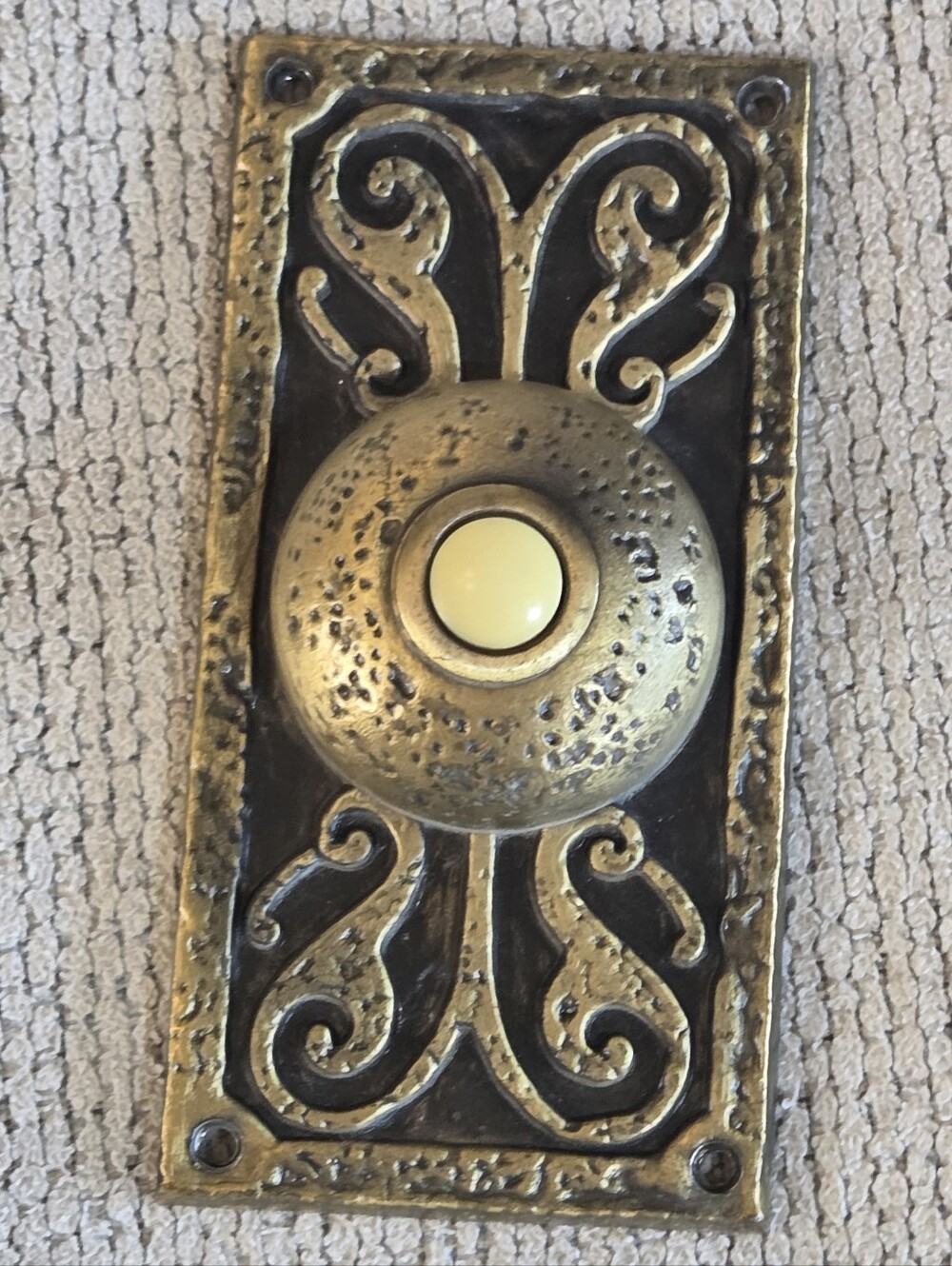 Antique Brass Doorbell Plate with Cream Button